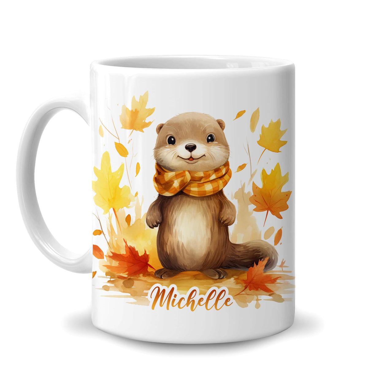 Hyturtle Fall Cat Maple Leaves Coffee Mug with Spoon Gifts on Birthday