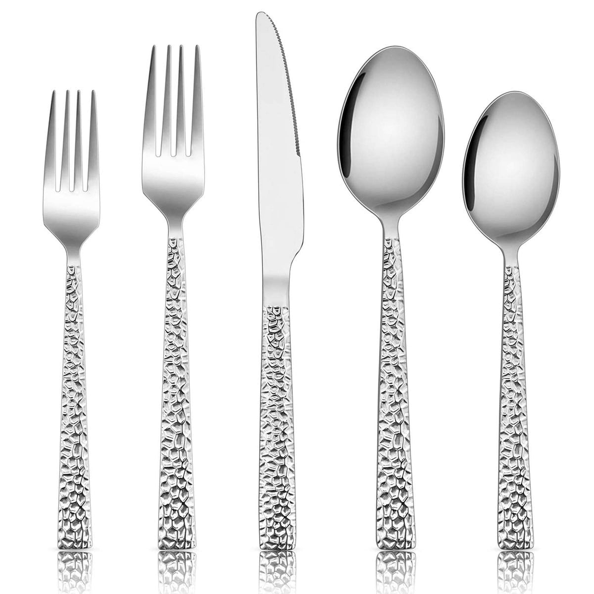 E-far Hammered Silverware Set for 8, 40 Pcs Stainless Steel Flatware Set