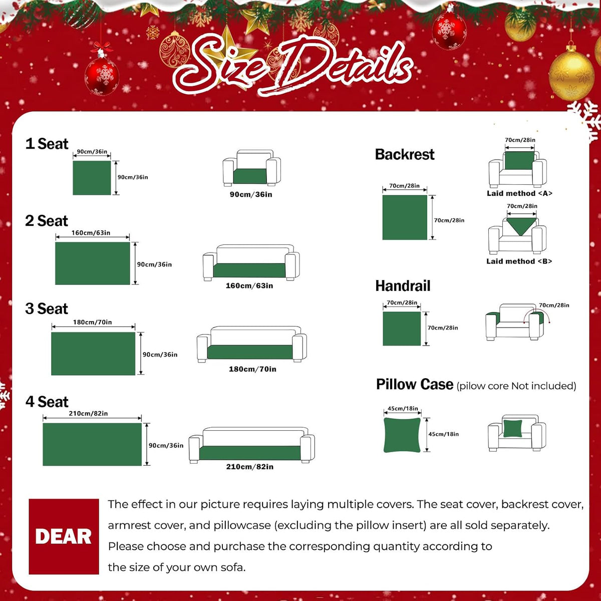 vctops Christmas Couch Cover, Christmas Decorations Soft Chenille Checkered Sofa Cover Washable Non-Slip Sectional Couch Cover for Dogs, Children, Pets Furniture Protector (Red,28"x28")