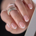 CurvLife Oval Milky White Press On Nails Extra Short, Summer Soft Gel Reusable Fake Nails Kit with Glue & Tabs, 32Pcs 16Size Salon-Quality Stick On Nails for Women At-Home Manicure