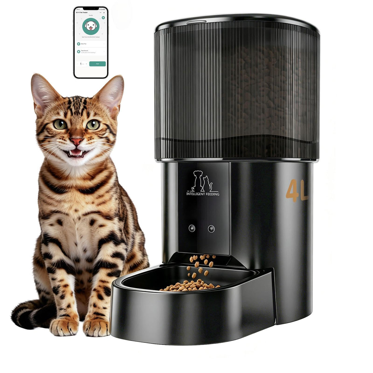 Automatic Cat Feeder, 4L/17 Cups Timed Dispenser for Cats & Dogs | Programmable 1-6 Meals & 1-12 Portions Daily, Anti-Jam Design, Dual Power Supply & Lock-Fresh Technology