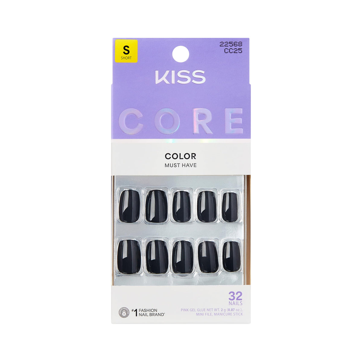 Kiss Core, Press On Nails, Nail glue included, 'Apple Blossom', Red, Medium Size, Almond Shape, Includes 32 Nails, 2g Glue, 1 Manicure Stick, 1 Mini File