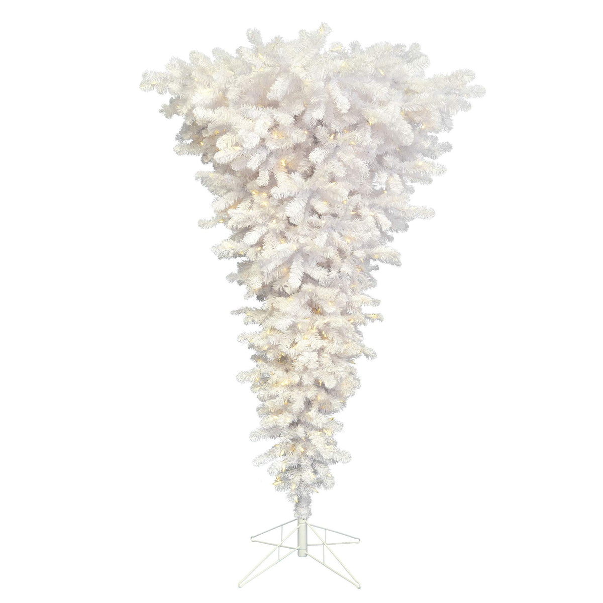 Vickerman 5.5' x 38" White Upside Down Artificial Christmas Tree with 519 PVC Tips, Metal Hinged Branches, Includes Metal Tree Stand, Unlit Design for Space-Saving Gift Placement