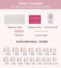 Artquee Press on Nails Short Soft Pink Almond False Tips Glossy Reusable Fake Stick on Nails Kit for Women - 32 Pcs 16 Sizes