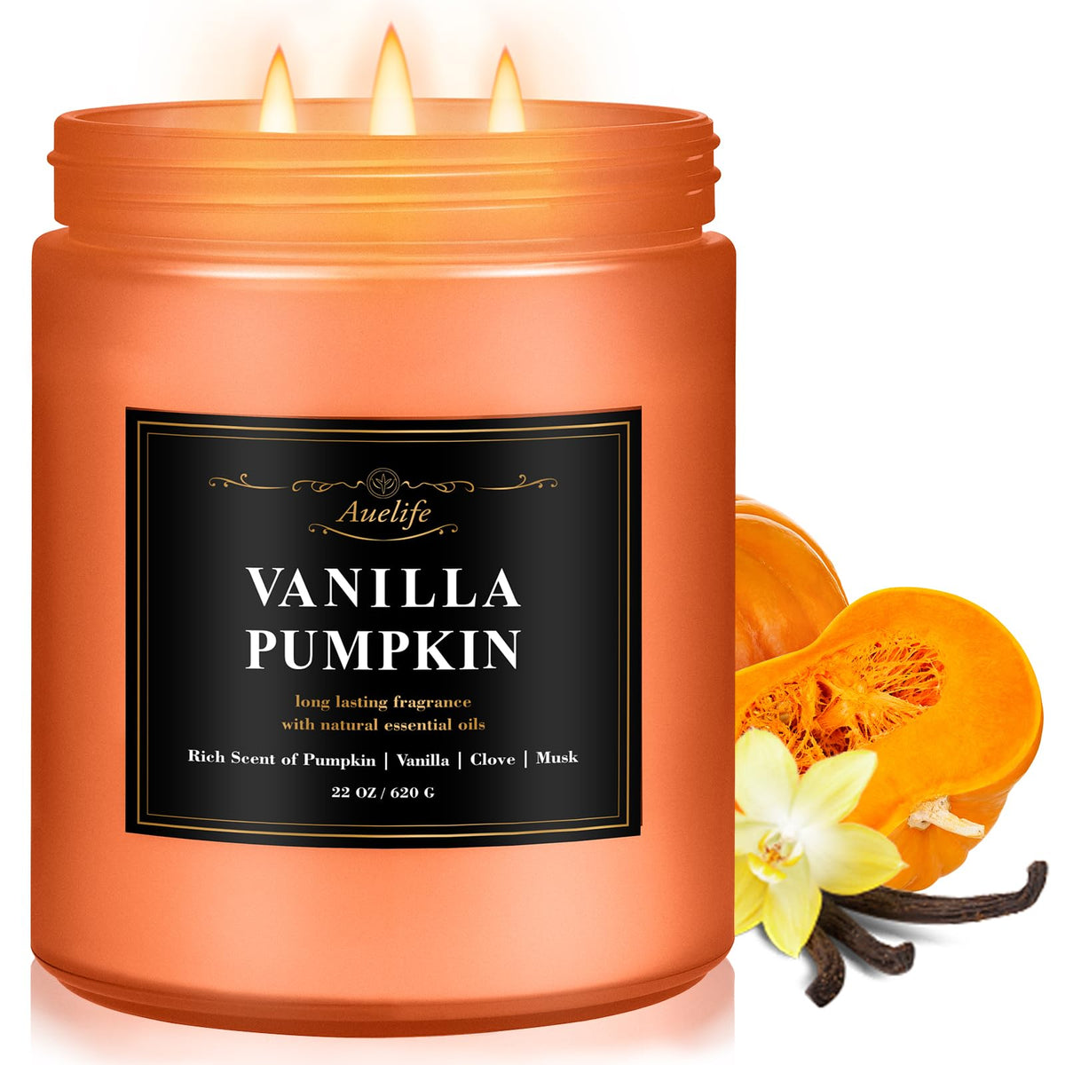 Cinnamon & Pumpkin Scented Candle – Fall Candles for Home Scented, Soy Candles for Home, 7 oz Cozy Pumpkin Candle for Women & Men, Autumn Décor & Holiday Gifts