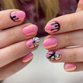 Halloween Press on Nails Medium Almond MABKJLF Fake Nails Glow in The Dark Full Cover Nightmare Christmas False Nails Glossy Glue on Nails Artificial Acrylic Nails for Women Girls 24 Pcs