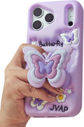 for iPhone 15 Case, Kawaii 3D Butterfly Pop-Up Grip for Girls