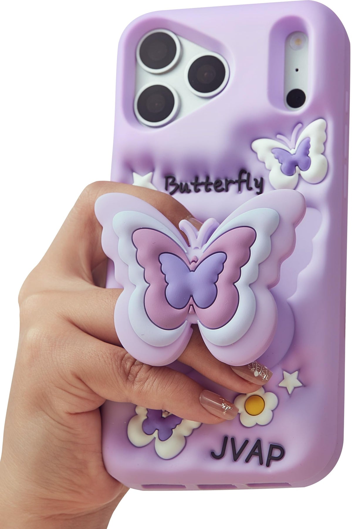 for iPhone 15 Case, Kawaii 3D Butterfly Pop-Up Grip for Girls