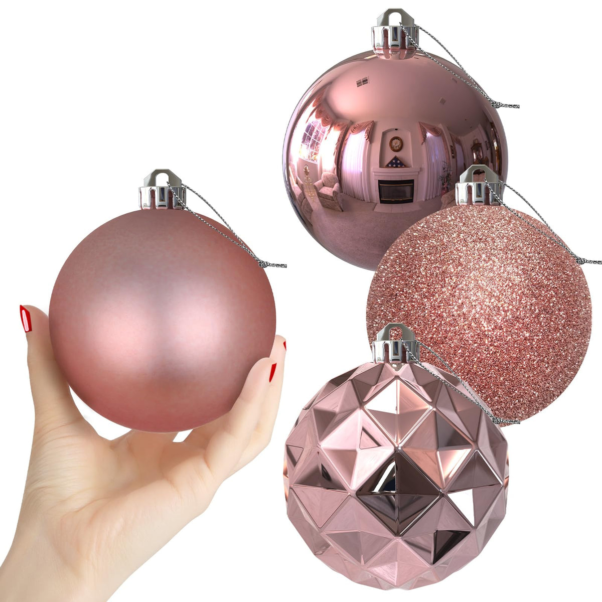 Rose Red 4.0" Large Christmas Balls - Christmas Tree Decoration Ornaments Shatterproof Hanging Balls for Birthday Halloween Holiday Wedding Decorations Set of 4pcs