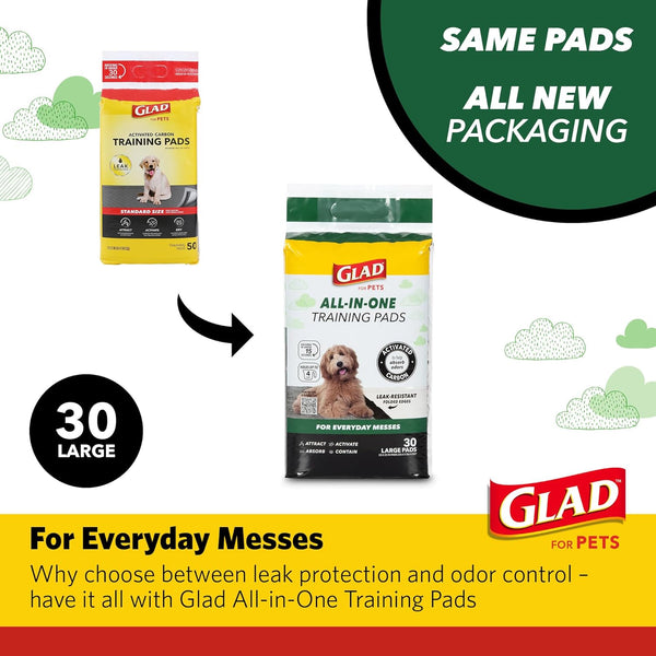 Glad for Pets Black Charcoal Puppy Pads - 6-Layer Leak-Proof Construction, Activated Carbon Odor Control, Pheromone Attractant - Disposable Dog Pee Pads for Potty Training, 23 x 23 in, 100 Count