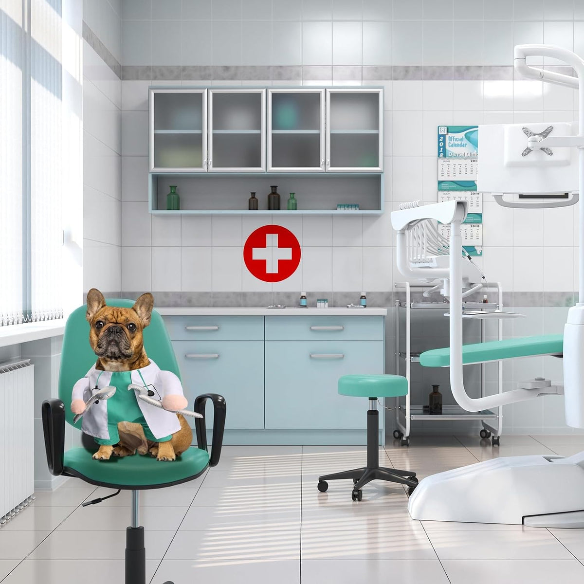 NACOCO Halloween Dog Doctor Costume - Pet Dentist Clothes Cat Funny Uniform Green Outfit Apparel Adjustable for Small Medium and Large Dogs(Green Dentist, S)