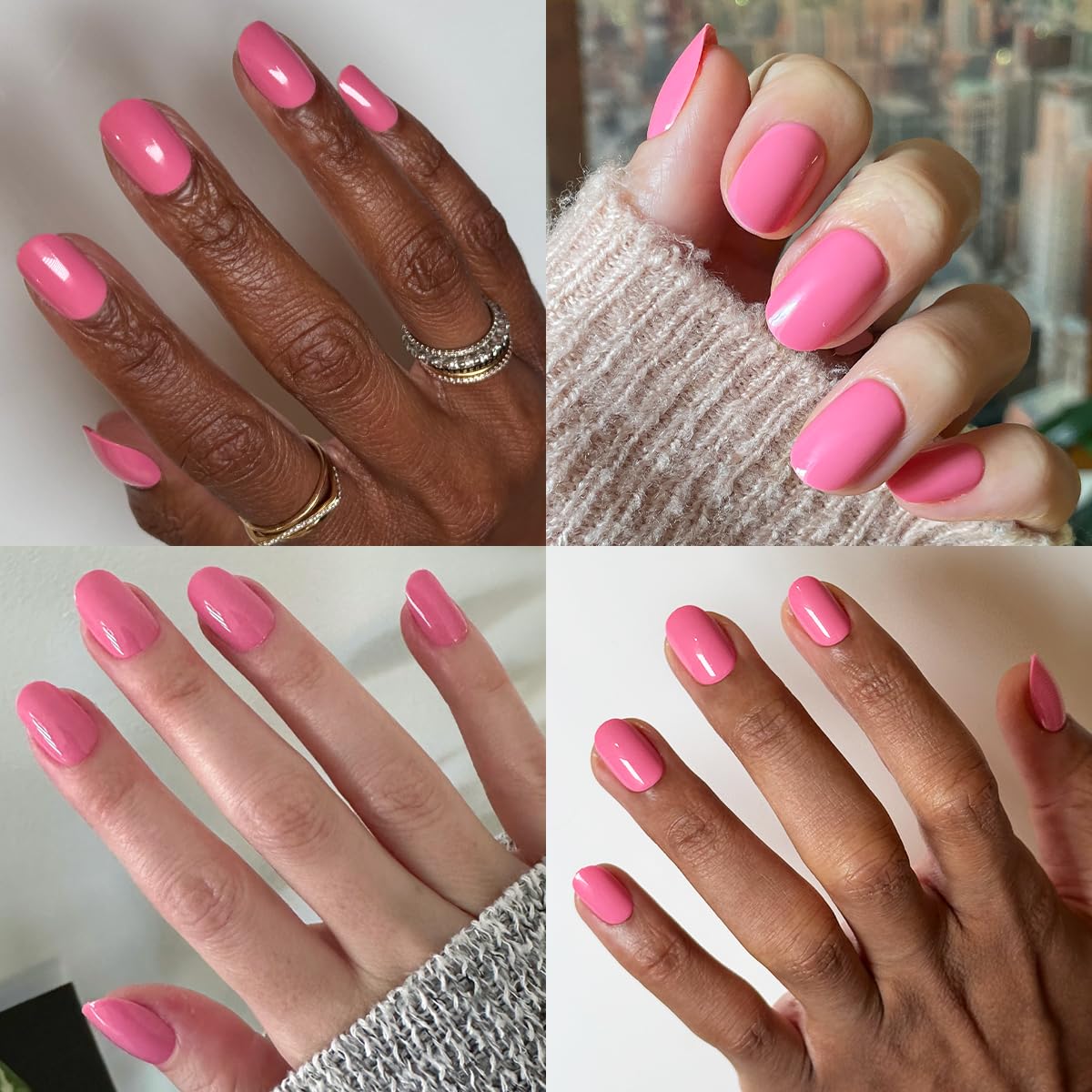 Olive & June Super Stick Press-On Nails, Taffy Bright Pink, Short, Round | No glue needed; 32 non-toxic tab nails in 16 sizes, easy on-off, non-damaging, 7-day wear; salon-quality mani at home