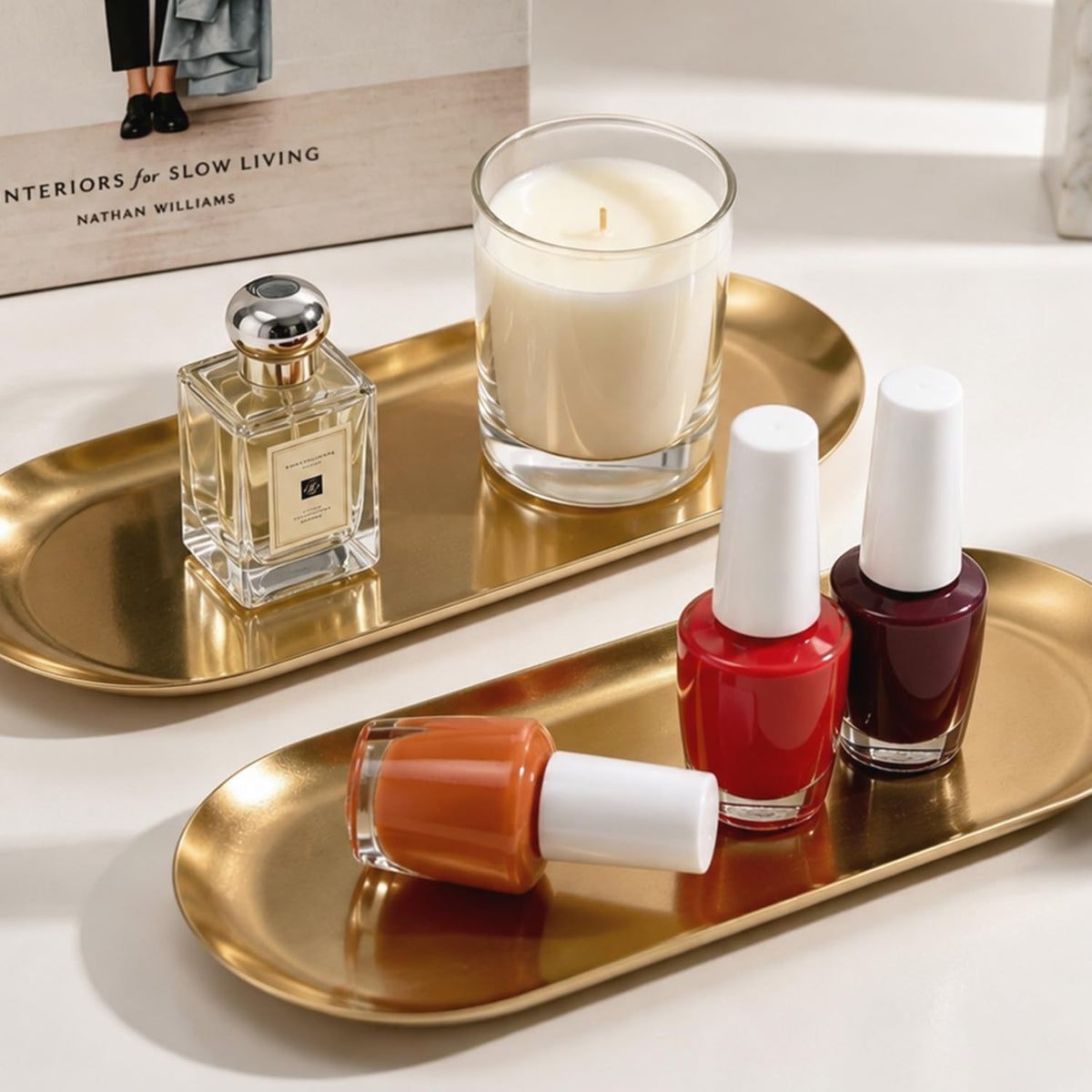 2 Pcs Gold Stainless Steel Decorative Trays, 9" Perfume Trays for Bathroom