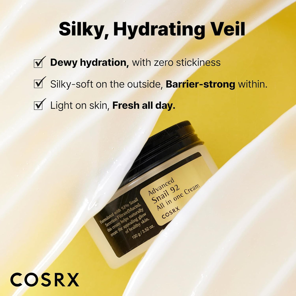 COSRX Snail Mucin 92% Face Moisturizer 2 Pack (3.52 fl.oz Each), Lightweight Moisturing Cream for Soft, Glowy Skin, Korean Skin Care, Korean Moisturizer Face Cream