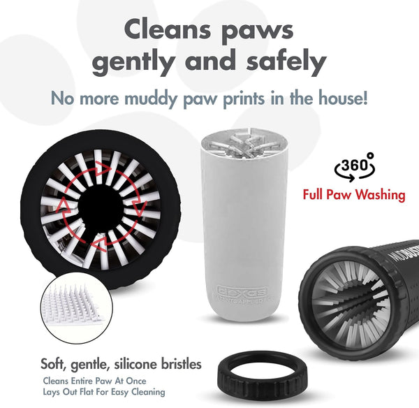 Dexas MudBuster Large Dog Paw Cleaner, Matte Black, Fits 2.5"-3.5" Wide Paws, Gentle Silicone Bristles for Quick, Easy Cleaning