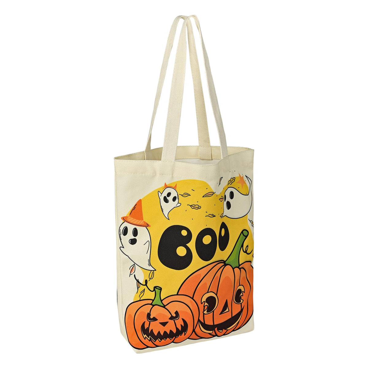 ATFUNSHOP 13.8" Large Halloween Tote Bag Trick or Treat Canvas Reusable Large Bucket for Kids Boo Pumpkin Ghost