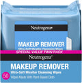 Neutrogena Makeup Remover Micellar Wipes for Face Daily Gently Removes Oil Dirt and Waterproof Makeup in a Simple Fully Plant-Based Cloth, 2 pack of 25 ct