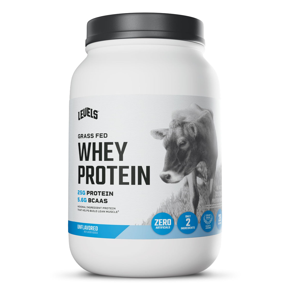 Levels Whey Protein Powder, No Artificial Ingredients, Vanilla Bean, 2LB | 24G of protein and 5.4G BCAAs per scoop, made with hormone-free dairy, zero junk, no fillers, no added sugar, certified clean
