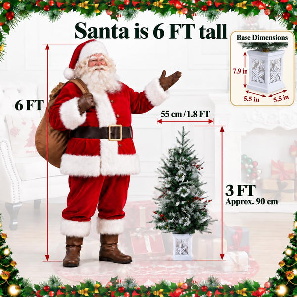 3 Ft Pre-Lit Christmas Tree, Artificial Christmas Tree with Base, Xmas Tree with Timer, Christmas Decoration for Home, Office, Easy Assembly