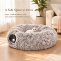 Fluffy Cat Tunnel Bed Under Christmas Tree, Plush Warm Brown