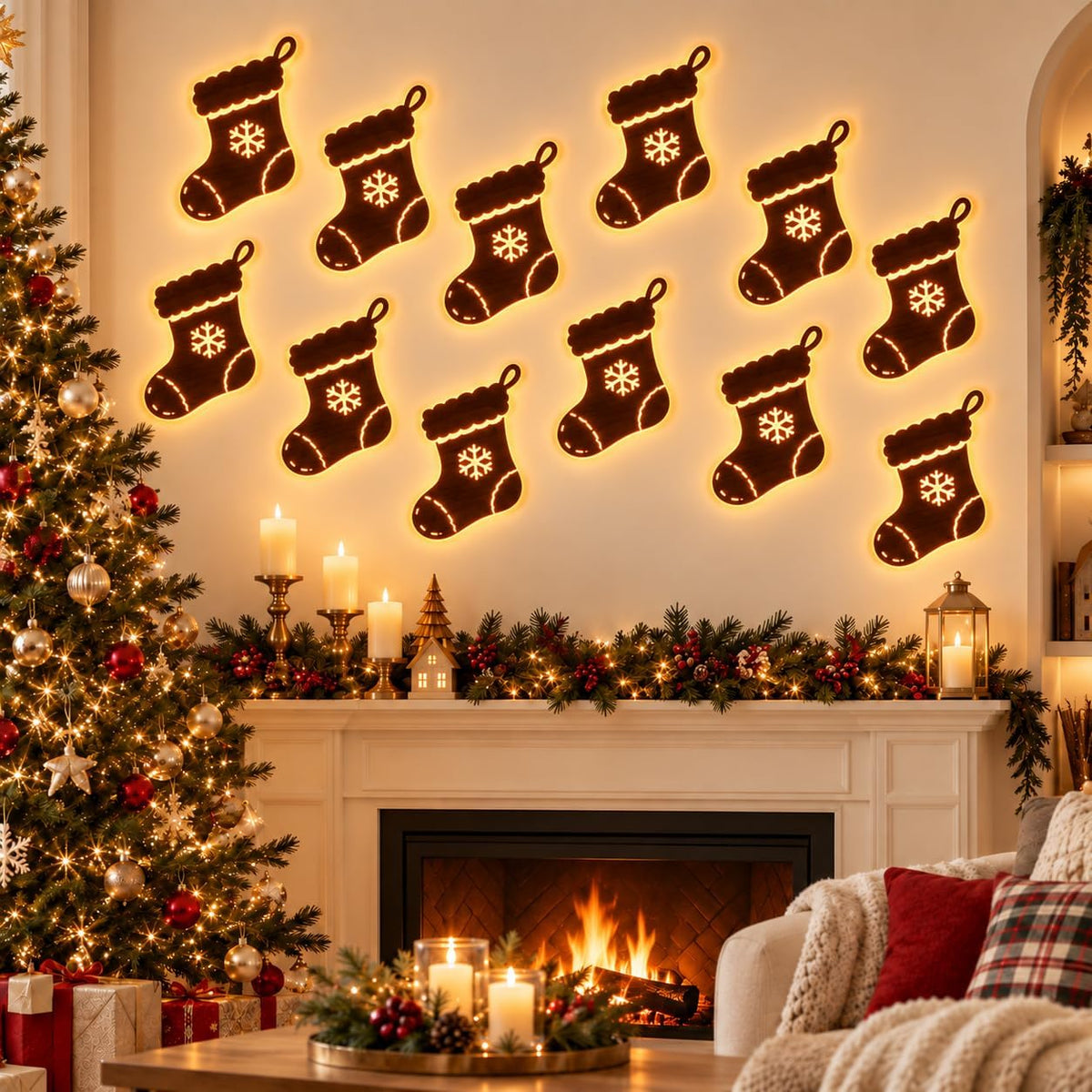 LED Reindeer Wall Decorations,3D Wooden Christmas Lighting Decor