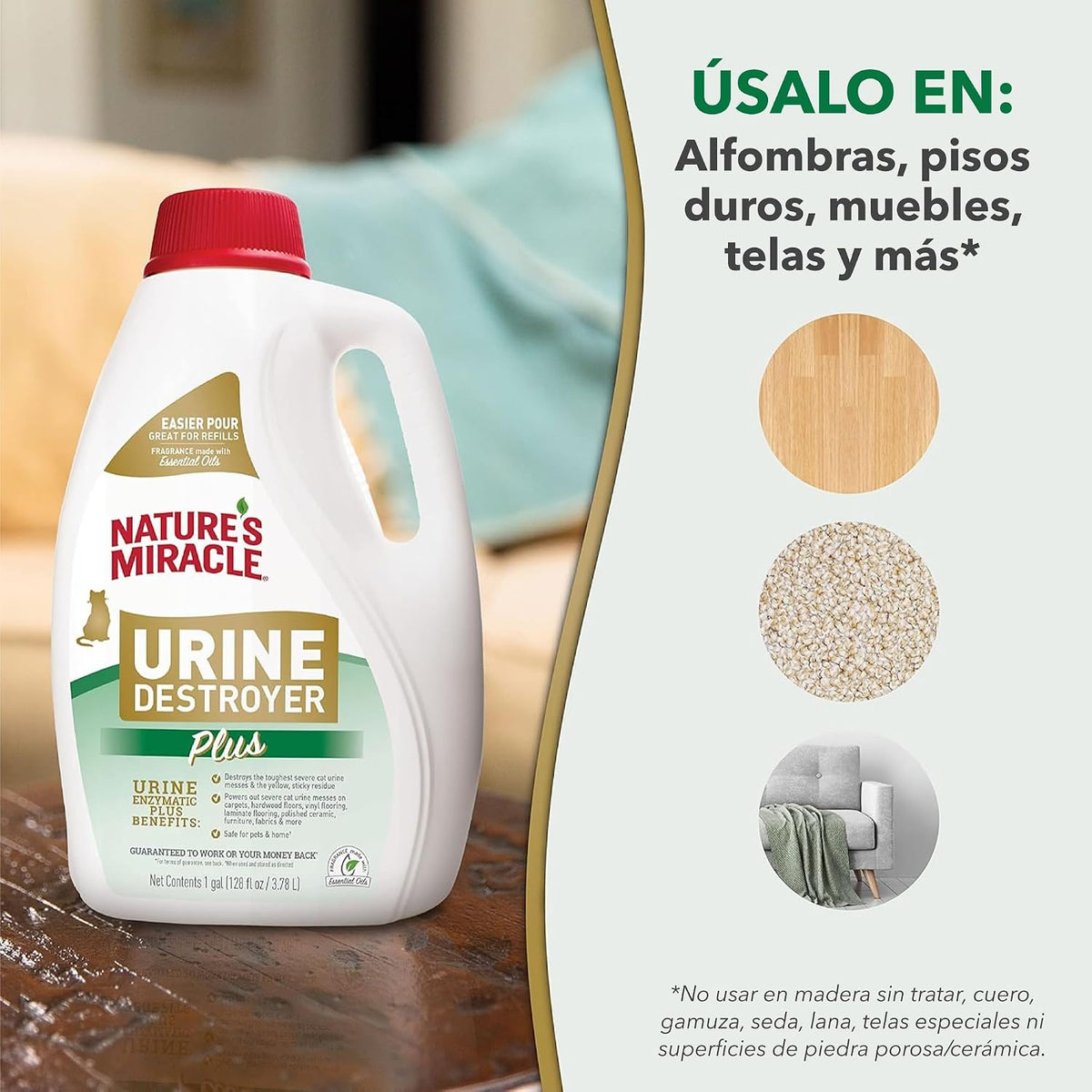 Nature’s Miracle Urine Destroyer Plus for Cats, Enzymatic Formula Tough on Strong Cat Urine And The Yellow Sticky Residue, 1 Gal