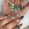 Halloween Press on Nails Medium Almond MABKJLF Fake Nails Glow in The Dark Full Cover Nightmare Christmas False Nails Glossy Glue on Nails Artificial Acrylic Nails for Women Girls 24 Pcs
