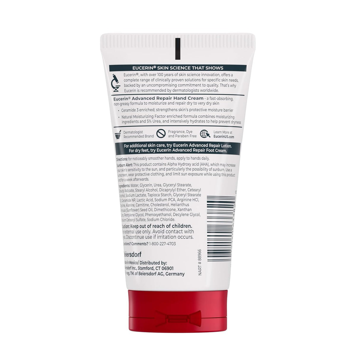 Eucerin Advanced Repair Hand Cream, Urea Enriched, Unscented Moisturizer for Dry Hands, Travel Size Hand Cream, 2.7 OZ Tube, Pack of 3