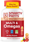 SmartyPants Plus Multi & Omegas Men and Women's Multivitamin Gummies with Omega 3 DHA/EPA, Vitamin D3, C, B12, B6, A, K, Zinc, Biotin, Clean Label, Three Fruit Flavors, 90 Count (30 Day Supply)