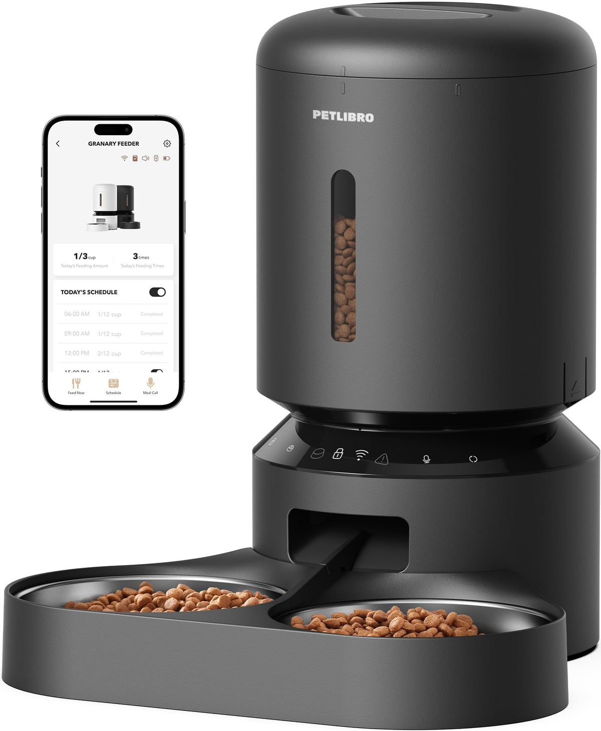 PETLIBRO Automatic Cat Feeder with Camera for Two Cats, 1080P HD Video with Night Vision, 5G WiFi Pet Feeder with 2-Way Audio for Cat & Dog, Low Food & Motion & Sound Alerts, Dual Tray, Black 5L