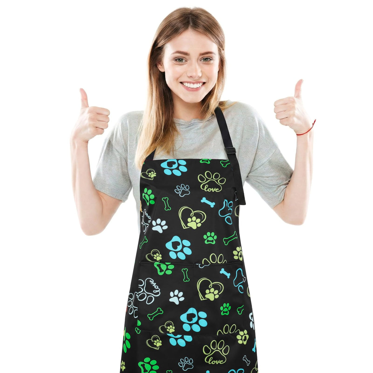 Dog Grooming Waterproof Apron with 2 Pockets, Cute Animals Puppy Dog Pets Apron
