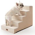 COZY KISS Dog Stairs for Small Dogs, 5 Tier Wider Pet Stairs for High Beds, 23.6" H Non-Slip Dog Steps for Old Cats, Puppies, Small Medium Dogs, 19.7x29.5x23.6 inch, Beige