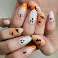Halloween Black Press On Nails Short Oval Cute Ghost Pumpkin Fake Nails