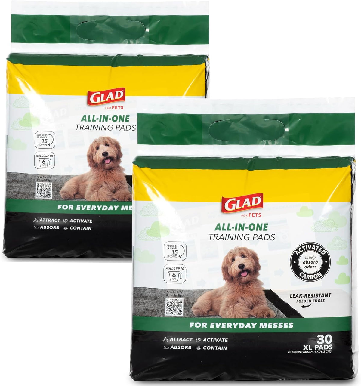 Glad for Pets Activated Carbon Dog Training Pads - Absorbent Large Disposable Dog Pee Pads for Dogs, XL Potty Pads for Dogs, Charcoal Puppy Pads with Adhesive Tabs, Jumbo Dog Pads, 28" x 30", 50 Count