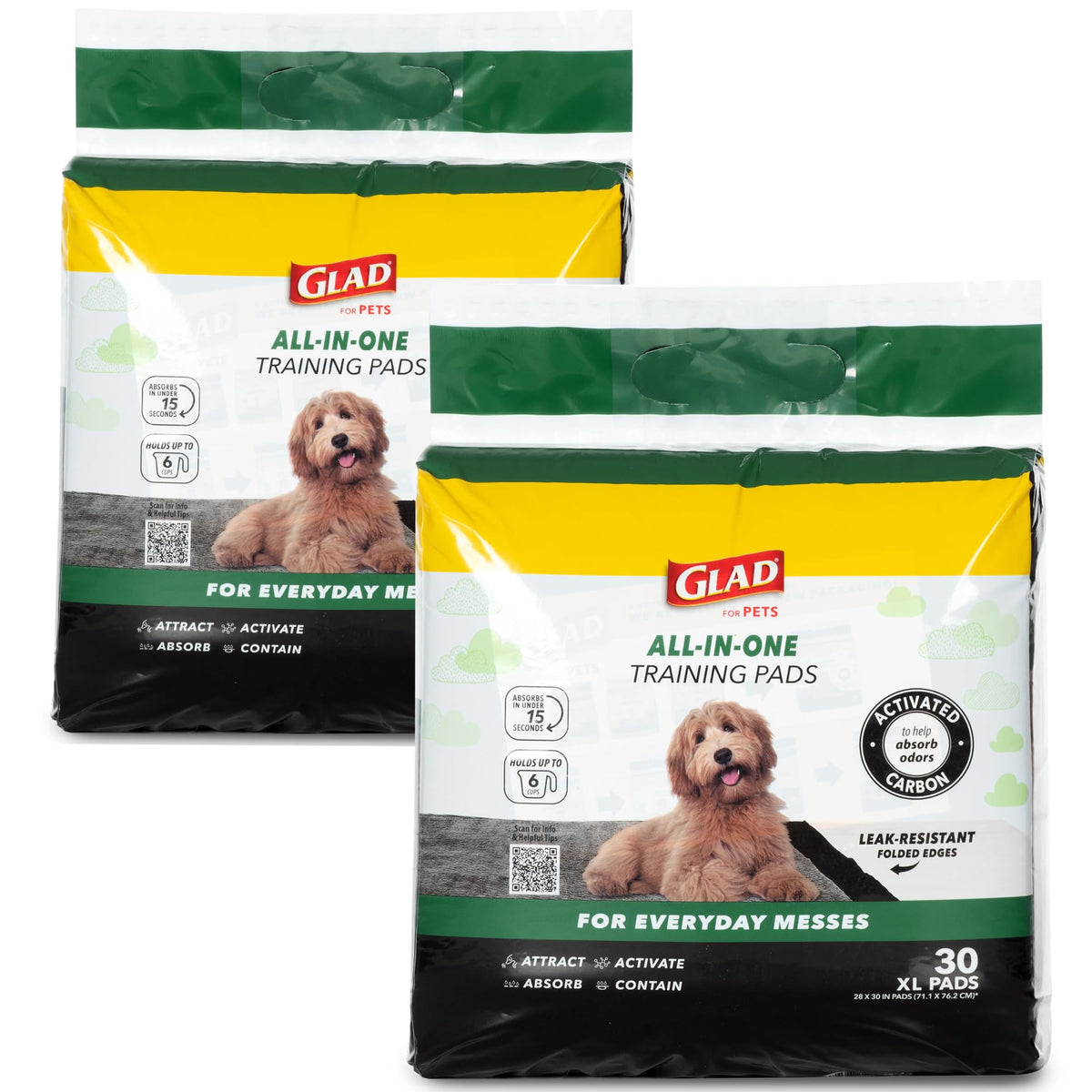 Glad for Pets Black Charcoal Puppy Pads - 6-Layer Leak-Proof Construction, Activated Carbon Odor Control, Pheromone Attractant - Disposable Dog Pee Pads for Potty Training, 23 x 23 in, 100 Count