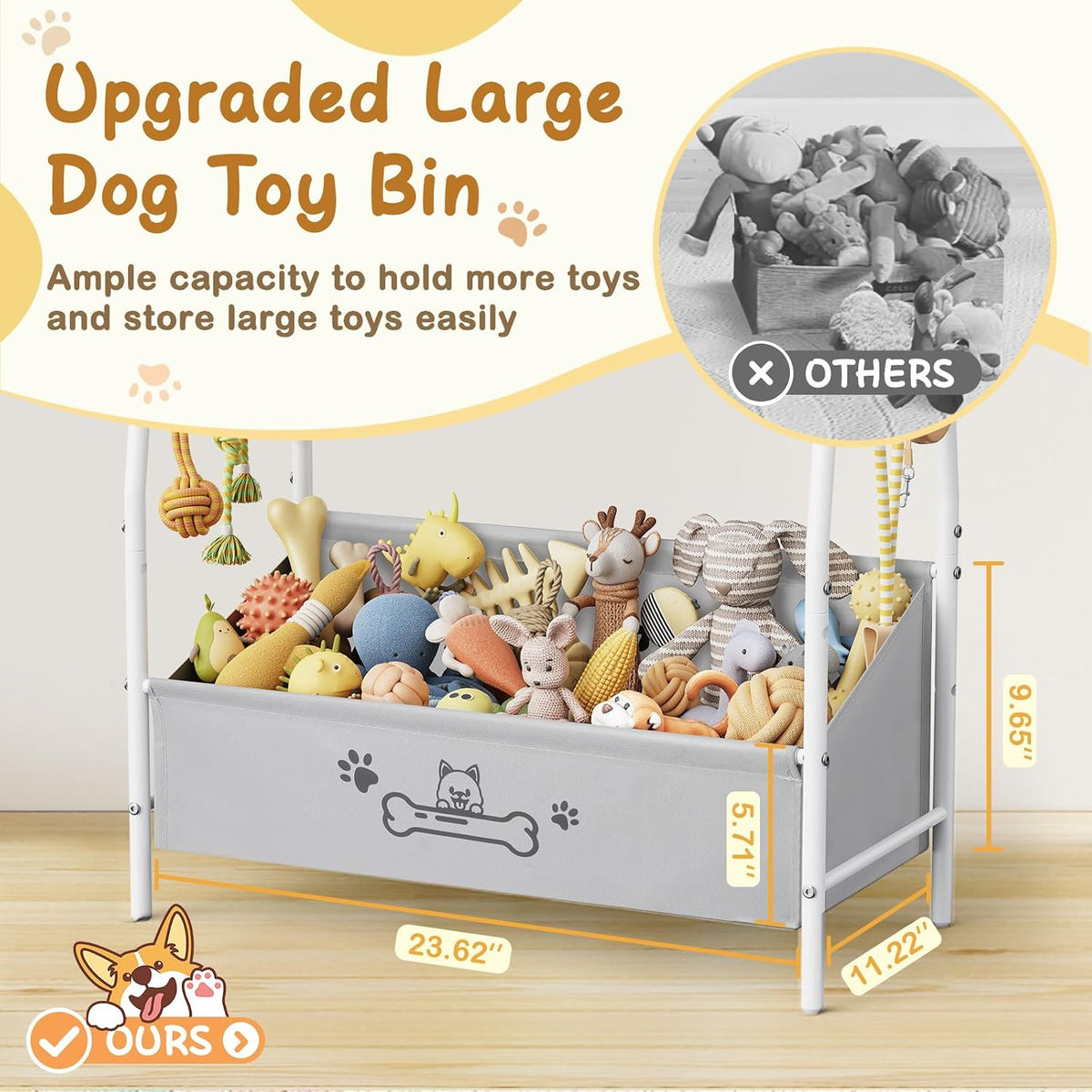 Lomivra Large Dog Toy Basket (23.6"x11.2"x9.7"), Dogs Toy Bin with Storage Organizer, Trapezoid Toy Box for Dog Stuff Accessories, Pet Toy Storage Holder Chest for Cat Dogs Essential Supplies