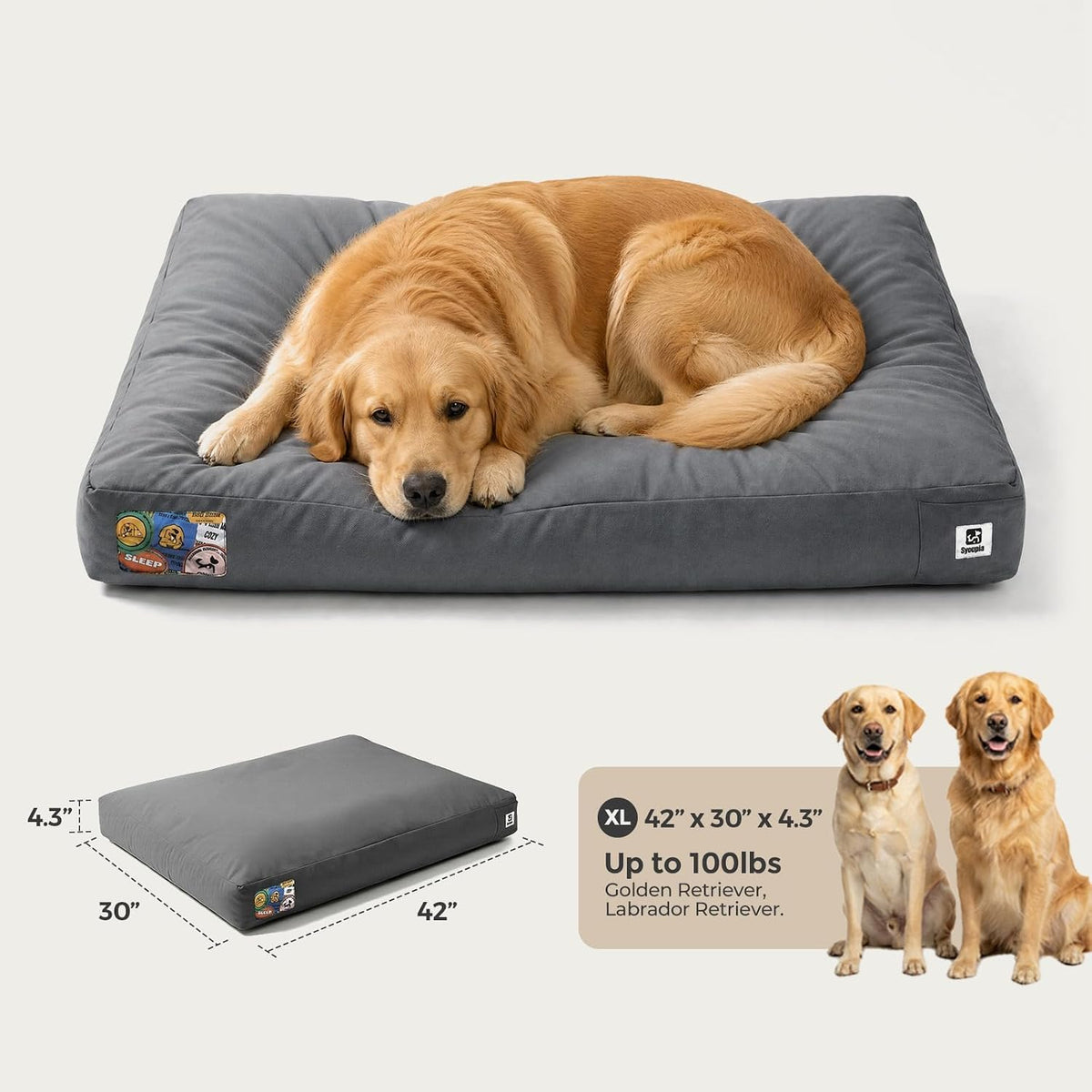 Sytopia 42 Inch Outdoor Waterproof Dog Bed for Extra Large Dogs, Heavy Duty Pet Bed with Premium Fabric, Durable Washable Crate Mat for Patio, Camping, Deck, Ideal for Indoor Outdoor Use, Grey