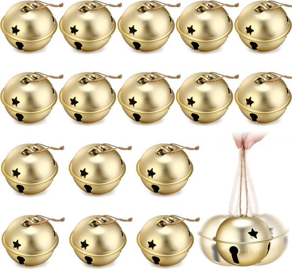 Zhengmy 16 Pcs Large Christmas Jingle Star Bell Xmas Ornament, Gold