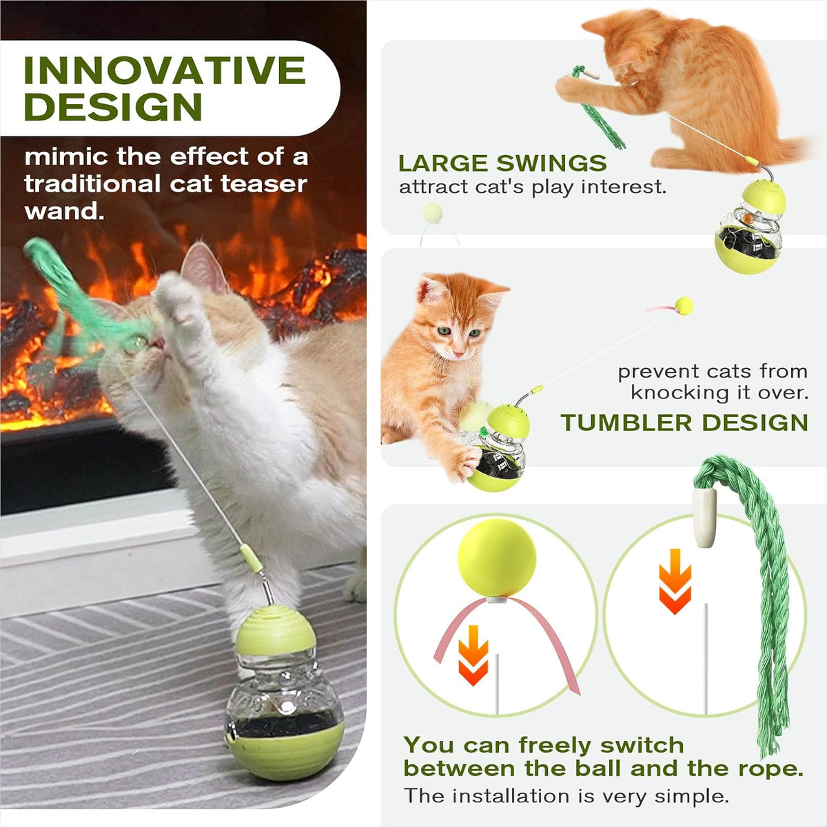 TLKNG Cat Toy for Indoor Cats Enrichment Kitten Wobble Treat Dispenser Ball