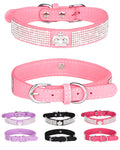 Bling Dog Collar for Small Medium Large Dogs, Crown Rhinestone Dog Collars for Girl and boy Dog, Diamond Puppy Collars, Adjustable Leather Suede SOFE Cat Collar (S(10.6"-13"/27CM-33CM), Pink)