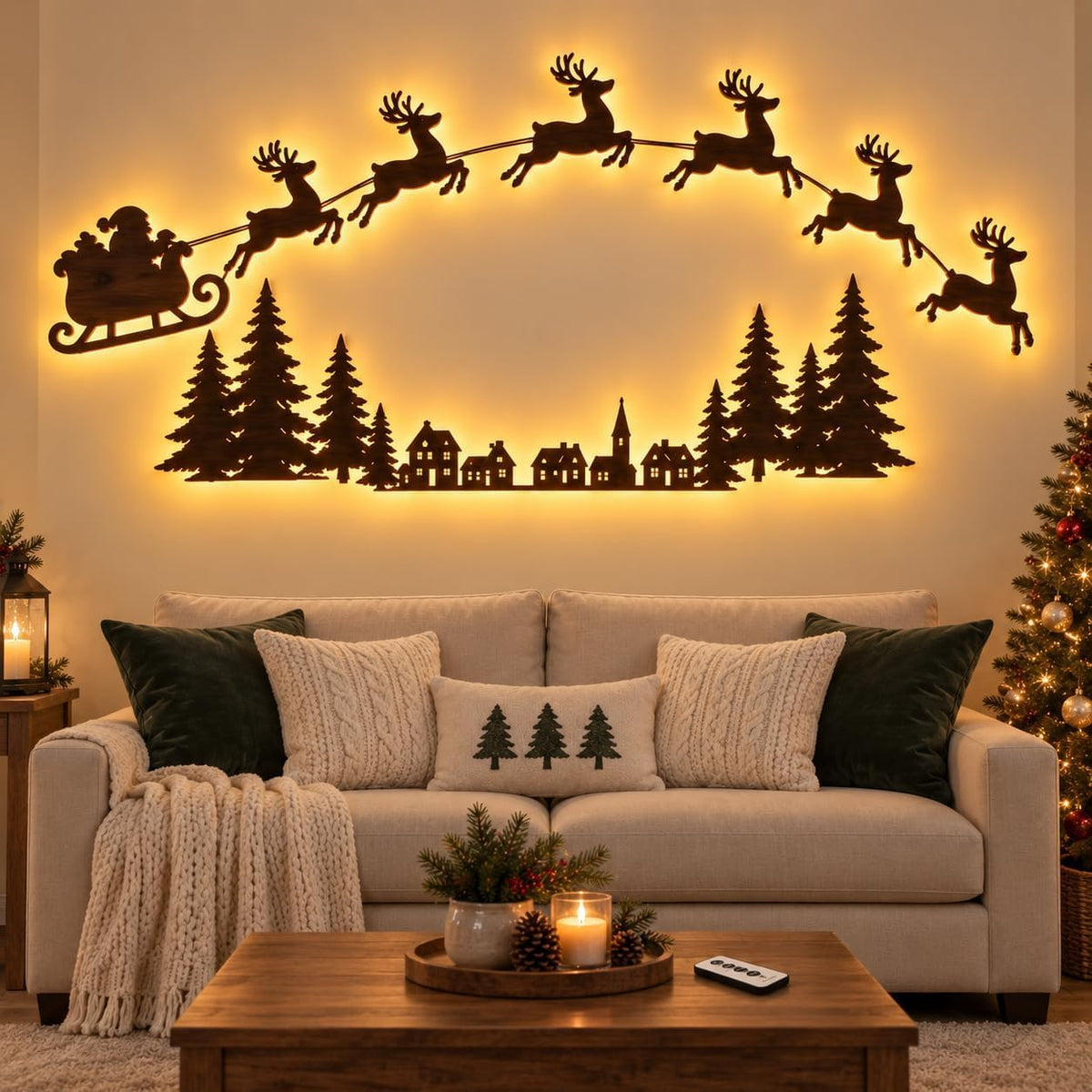 LED Reindeer Wall Decorations,3D Wooden Christmas Lighting Decor