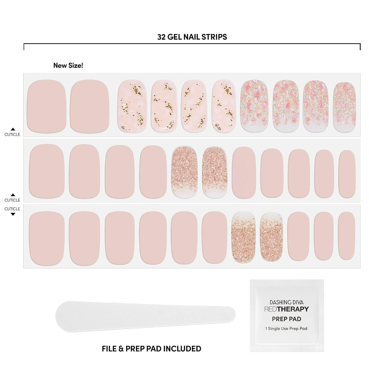 Dashing Diva Gloss Nail Strips - Crystal Clear - UV Free, Chip Resistant, Long Lasting Gel Stickers - Contains 32 Wraps, 1 Prep Pad, 1 File