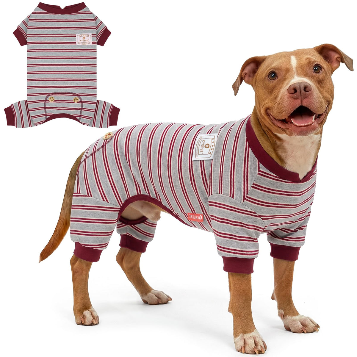 KYEESE Striped Dog Pajamas for Medium Large Dog Stretchy Onesie Daily Wear