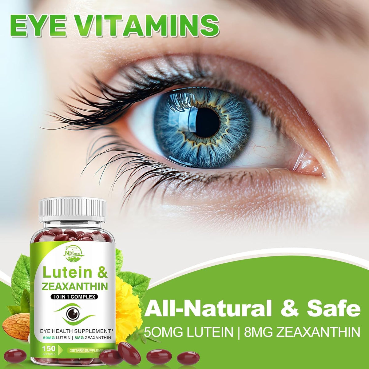 Lutein and Zeaxanthin Supplements, Eye Vitamin & Mineral Supplement, Multivitamin for Vision & Ocular Health with Omega-3, Protect and Enhance Your Eye Health Completely, 150 Softgels