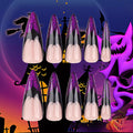 Halloween Long Stiletto Press on Nails Glossy Purple Glitter Acrylic False Nails 24Pcs Sparkly Fake Nail Black Bats Gel Glue on Nail French Tips Stick on Fingernails for Coquette Women Girls