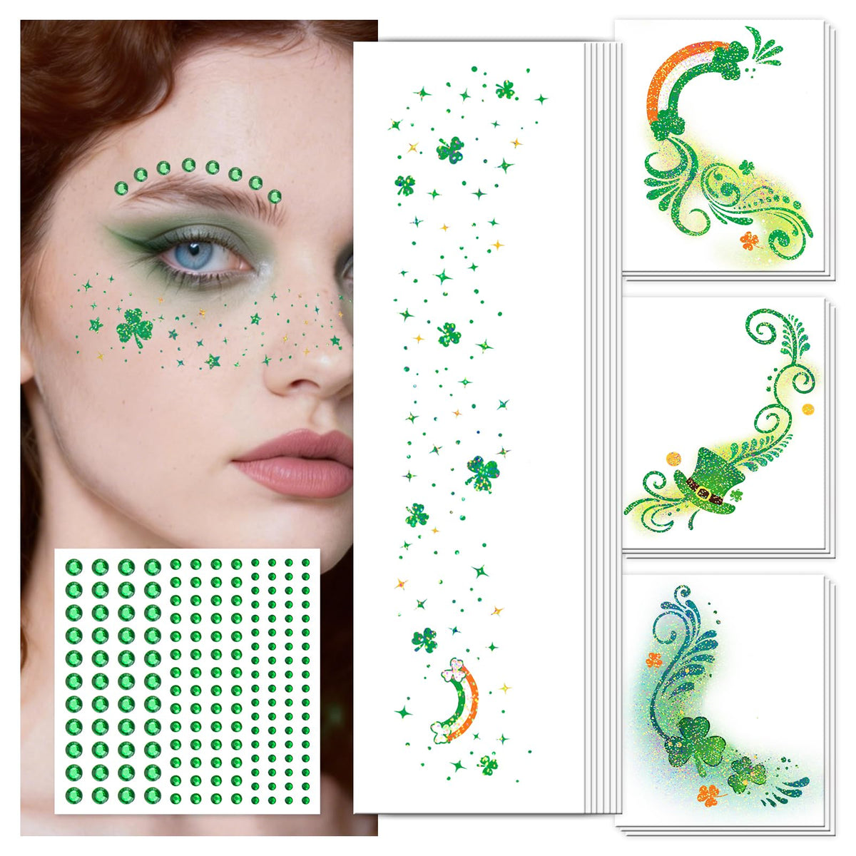 Halloween Glitter Freckle & Gems, Face Tattoo for Women Makeup Decorations