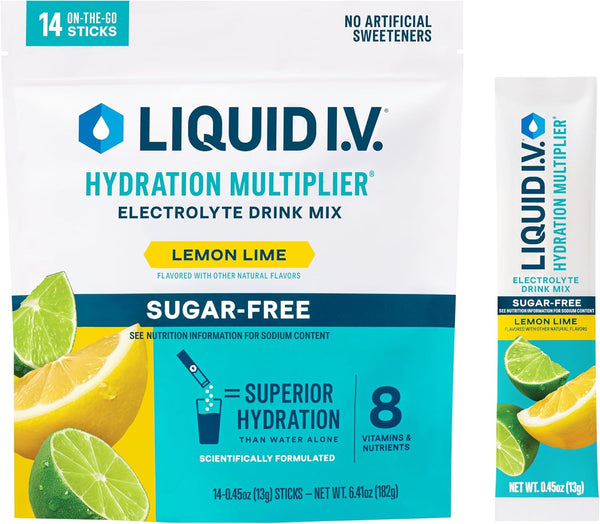 Liquid I.V. Hydration Multiplier Sugar-Free - Lemon Lime | Electrolyte Powder Drink Mix | 1 Pack (14 Servings)