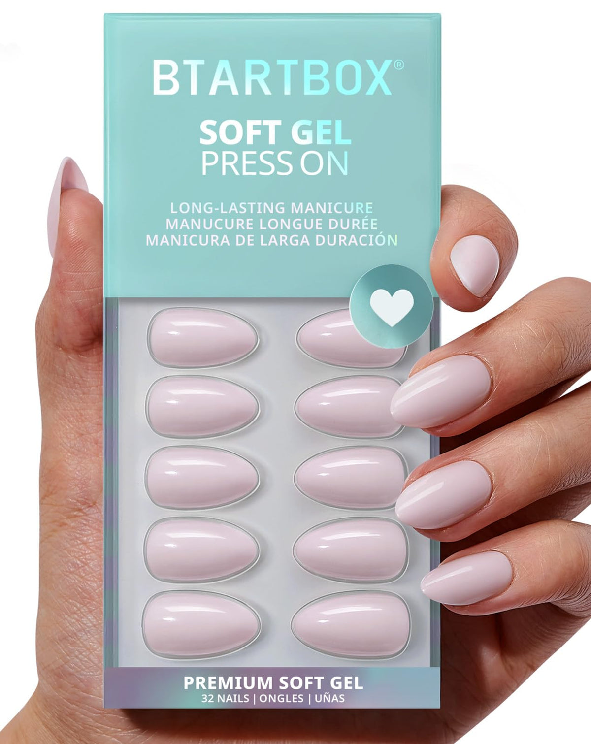 BTArtbox Press On Nails Square - Solid Pink Short Press On Nails with Glue for Women, Opaque Soft Gel Glue On Nails in 16 Sizes - 32 Stick On Nails Kit, Yoga