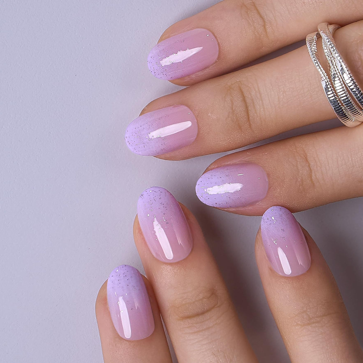 CurvLife Short Oval Chrome Nude Press On Nails, Champagne Pearl, Soft Gel | 32PCS 16 Sizes, Salon-Quality Natural Fake Nails, Curved Fit, 7-14 Day Glue-On Wear, Reusable Stick-On Nails, Press-On Kit