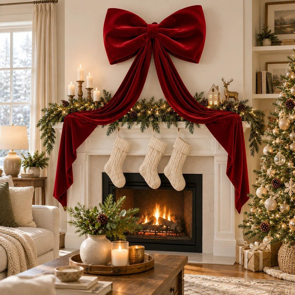 Giant Burgundy Red Velvet Christmas Tree Topper Bow 31.5"x79"